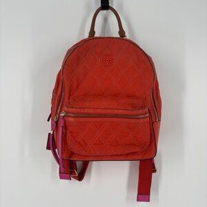 Tory Burch Perry Mixed-Stitch Nylon Backpack Orange Leather Bottom School